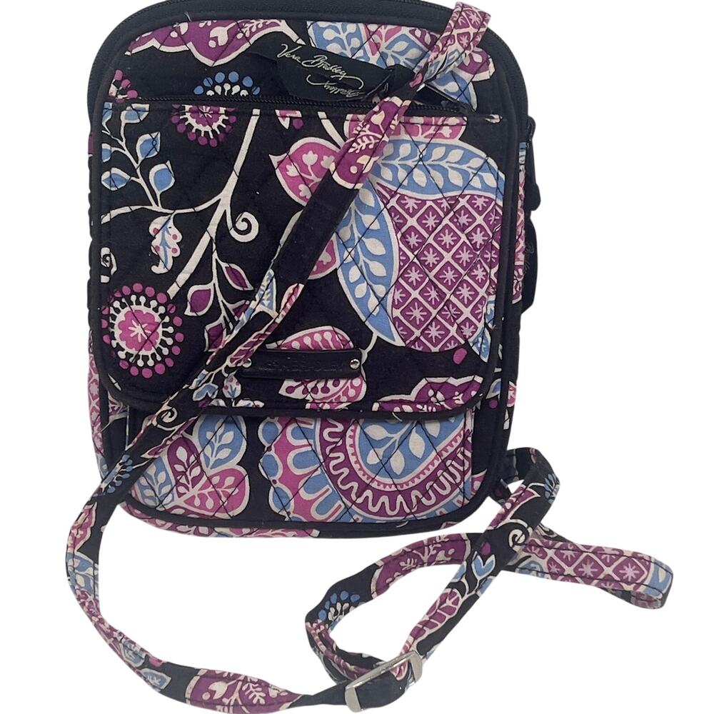 Quilted Vera Bradley Alpine Floral Crossbody Bag Adj Strap Pink Blue Black White